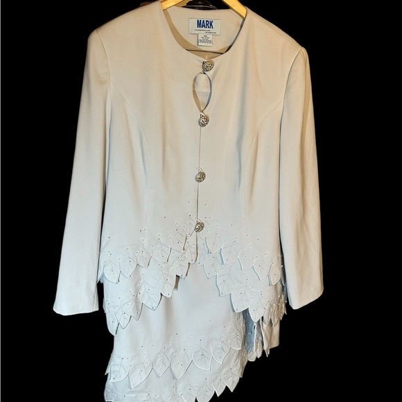 Mark Skirt Suit.  Sky Blue scalloped trim jacket and skirt - Plus Size 18 - Picture 1 of 9